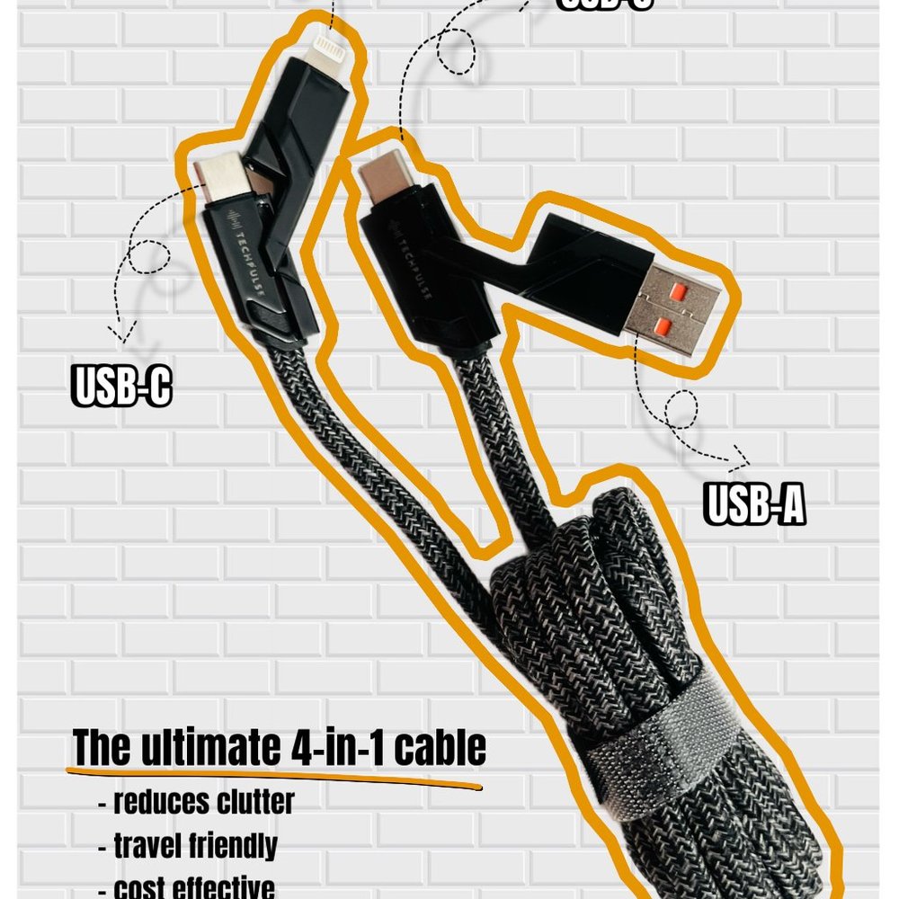 TechPulse 100W Fast Charging USB Cable 4 in 1 for Iphone, Android, Laptop